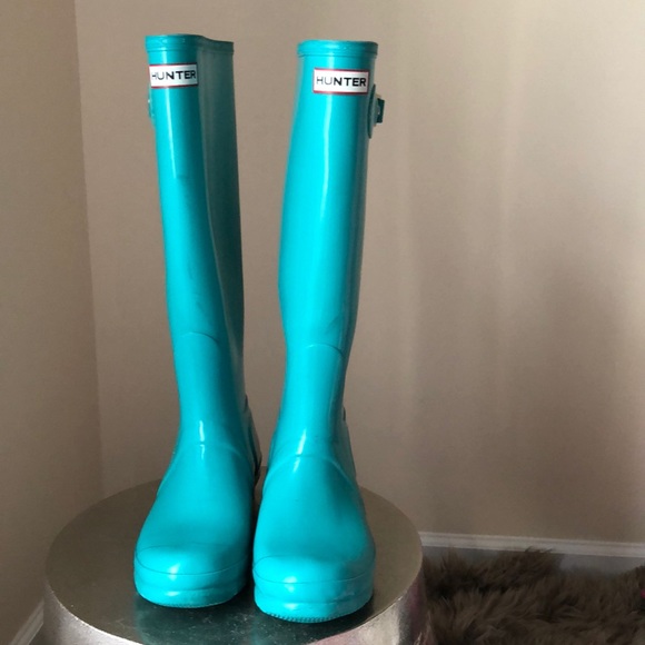 Hunter Shoes - Hunter tall turquoise gloss rain boots 8 women’s
